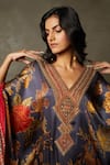 Shop_RI.Ritu Kumar_Blue 100% Silk Embellished Floral V-neck Romantic Flower Kaftan _Online_at_Aza_Fashions