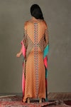 Shop_RI.Ritu Kumar_Multi Color 100% Silk Embellished Geometric V-neck Kaleidoscope Pattern Kaftan _at_Aza_Fashions