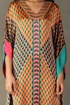 Shop_RI.Ritu Kumar_Multi Color 100% Silk Embellished Geometric V-neck Kaleidoscope Pattern Kaftan _Online_at_Aza_Fashions