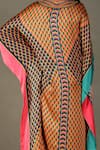 RI.Ritu Kumar_Multi Color 100% Silk Embellished Geometric V-neck Kaleidoscope Pattern Kaftan _at_Aza_Fashions