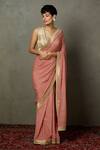 Buy_RI.Ritu Kumar_Pink Silk Sequins Sohini Bandhani Pattern Saree With Unstitched Blouse Piece_at_Aza_Fashions