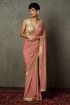 RI.Ritu Kumar_Pink Silk Sequins Sohini Bandhani Pattern Saree With Unstitched Blouse Piece_Online_at_Aza_Fashions
