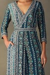 Shop_RI.Ritu Kumar_Blue Viscose Embellished Aari V-neck Bougaenvilla Floral Vine Pattern Jumpsuit _Online_at_Aza_Fashions