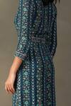 RI.Ritu Kumar_Blue Viscose Embellished Aari V-neck Bougaenvilla Floral Vine Pattern Jumpsuit _at_Aza_Fashions