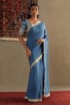 Buy_RI.Ritu Kumar_Blue 100% Silk Embellished Bandahani Print Saree With Unstitched Blouse Piece _at_Aza_Fashions