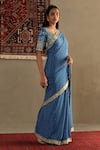 RI.Ritu Kumar_Blue 100% Silk Embellished Bandahani Print Saree With Unstitched Blouse Piece _Online_at_Aza_Fashions