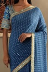 Buy_RI.Ritu Kumar_Blue 100% Silk Embellished Bandahani Print Saree With Unstitched Blouse Piece _Online_at_Aza_Fashions