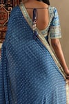 Shop_RI.Ritu Kumar_Blue 100% Silk Embellished Bandahani Print Saree With Unstitched Blouse Piece _Online_at_Aza_Fashions