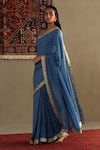 RI.Ritu Kumar_Blue 100% Silk Embellished Bandahani Print Saree With Unstitched Blouse Piece _at_Aza_Fashions