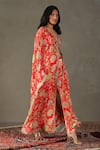 Shop_RI.Ritu Kumar_Red Cape 100% Silk Printed Floral V Neck Janet Pant Set _Online_at_Aza_Fashions