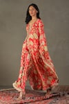 RI.Ritu Kumar_Red Cape 100% Silk Printed Floral V Neck Janet Pant Set _at_Aza_Fashions