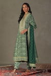 RI.Ritu Kumar Green Kurta 100% Silk Printed Geometric Mandarin Collar Ayati Set Online at Aza Fashions RI.Ritu Kumar_Green Kurta 100% Silk Printed Geometric Mandarin Collar Ayati Set_Online_at_Aza_Fashions