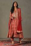 Buy_RI.Ritu Kumar_Red Kurta 100% Silk Printed Diamond Mandarin Collar Ayati Set _at_Aza_Fashions