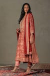 RI.Ritu Kumar_Red Kurta 100% Silk Printed Diamond Mandarin Collar Ayati Set _Online_at_Aza_Fashions