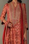 Shop_RI.Ritu Kumar_Red Kurta 100% Silk Printed Diamond Mandarin Collar Ayati Set _Online_at_Aza_Fashions