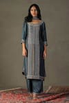 RI.Ritu Kumar_Grey Kurta 100% Silk Printed Geometric Round Ayati Palazzo Set _Online_at_Aza_Fashions