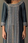 RI.Ritu Kumar_Grey Kurta 100% Silk Printed Geometric Round Ayati Palazzo Set _at_Aza_Fashions