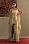 Buy_RI.Ritu Kumar_Gold Blouse Shell 100% Silk Embroidery Darpan Work Gharara Set _at_Aza_Fashions