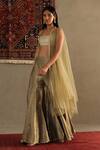 RI.Ritu Kumar_Gold Blouse Shell 100% Silk Embroidery Darpan Work Gharara Set _at_Aza_Fashions
