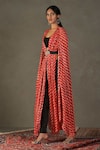 Buy_RI.Ritu Kumar_Red Cape 100% Viscose Printed Kaleidoscope Cape Open Pant Set _Online_at_Aza_Fashions