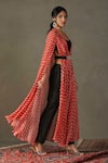 Shop_RI.Ritu Kumar_Red Cape 100% Viscose Printed Kaleidoscope Cape Open Pant Set _Online_at_Aza_Fashions