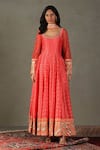 Buy_RI.Ritu Kumar_Orange Anarkali Shell 15% Silk Printed Bandhani Round Bindiya Set _at_Aza_Fashions