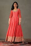 RI.Ritu Kumar_Orange Anarkali Shell 15% Silk Printed Bandhani Round Bindiya Set _Online_at_Aza_Fashions