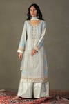 RI.Ritu Kumar_Blue Kurta And Dupatta- 85% Cotton & 15% Silk Chandrika Palazzo Set _Online_at_Aza_Fashions