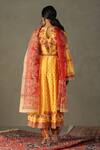 Shop_RI.Ritu Kumar_Yellow Anarklai-85% Cotton And 15% Dahlia Pattern Anarkali Pant Set _at_Aza_Fashions
