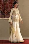 RI.Ritu Kumar_White Top- 100% Silk Embroidered Round Darpan And Sharara Set _Online_at_Aza_Fashions