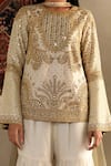 Buy_RI.Ritu Kumar_White Top- 100% Silk Embroidered Round Darpan And Sharara Set _Online_at_Aza_Fashions