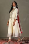 RI.Ritu Kumar_White Anarkali-100% Silk Embroidery Gota Blunt V Neck Bhawani Churidar Set _Online_at_Aza_Fashions