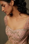 Shop_RI.Ritu Kumar_Pink Dress Shell - 100%polyester Embroidery Gota Sweetheart Neck Chanda _Online_at_Aza_Fashions