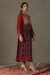 Buy_RI.Ritu Kumar_Maroon Shell Fabric - 100% Silk Print Zergul Embroidered Bodice Dress _Online_at_Aza_Fashions