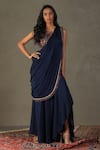 Buy_RI.Ritu Kumar_Blue Pre-draped Saree - 100% Viscose Embroidery Floral Zergul With Blouse _at_Aza_Fashions