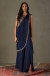 RI.Ritu Kumar_Blue Pre-draped Saree - 100% Viscose Embroidery Floral Zergul With Blouse _Online_at_Aza_Fashions