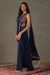 Buy_RI.Ritu Kumar_Blue Pre-draped Saree - 100% Viscose Embroidery Floral Zergul With Blouse _Online_at_Aza_Fashions