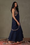 Shop_RI.Ritu Kumar_Blue Pre-draped Saree - 100% Viscose Embroidery Floral Zergul With Blouse _Online_at_Aza_Fashions