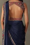 Buy_RI.Ritu Kumar_Blue Pre-draped Saree - 100% Viscose Embroidery Floral Zergul With Blouse 