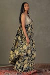 Buy_RI.Ritu Kumar_Black Saree - 100% Silk Print Floral V Neck Janet With Blouse _Online_at_Aza_Fashions