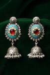 Buy_Sangeeta Boochra_Silver Plated Turquoise Stones Nera Flower Carved Earrings _at_Aza_Fashions