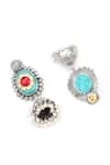 Shop_Sangeeta Boochra_Silver Plated Turquoise Stones Nera Flower Carved Earrings _at_Aza_Fashions