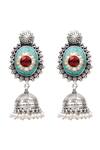 Sangeeta Boochra_Silver Plated Turquoise Stones Nera Flower Carved Earrings _Online_at_Aza_Fashions