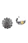 Shop_Sangeeta Boochra_Silver Plated Livia Floral Carved Oxidized Earrings _at_Aza_Fashions