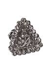 Shop_Sangeeta Boochra_Silver Plated Stones Triangle Engraved Ring _at_Aza_Fashions
