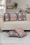 Buy_ODE & CLOE_Grey Cotton Embroidery Diamond And Tassel 5 Pcs Cushion Covers _at_Aza_Fashions