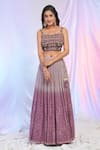 Alaya Advani_Purple Blouse Net Hand Embroidered Floral Notched Square Ombre Lehenga Set _Online_at_Aza_Fashions