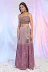 Shop_Alaya Advani_Purple Blouse Net Hand Embroidered Floral Notched Square Ombre Lehenga Set _Online_at_Aza_Fashions