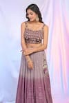 Buy_Alaya Advani_Purple Blouse Net Hand Embroidered Floral Notched Square Ombre Lehenga Set 