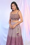 Shop_Alaya Advani_Purple Blouse Net Hand Embroidered Floral Notched Square Ombre Lehenga Set 